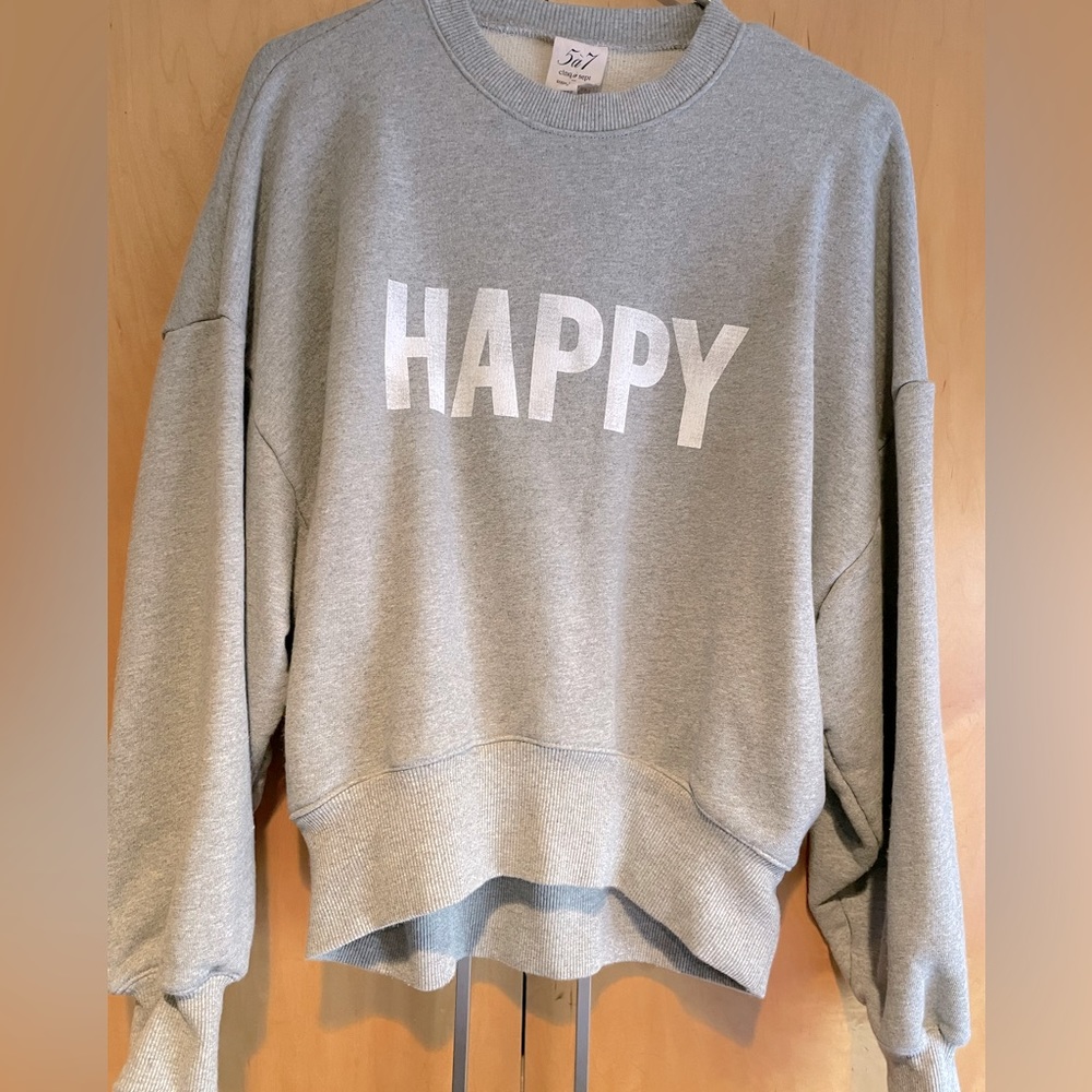 cinq a sept Gray "HAPPY" Crewneck Sweatshirt